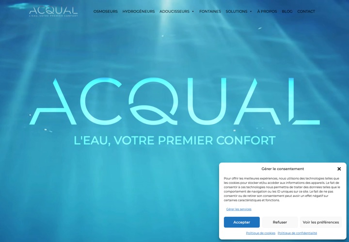 Site web de Acqual, traitement de l'eau