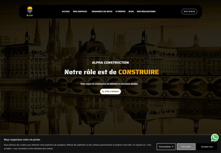 Site web de Alpha Construction, construction & rénovation