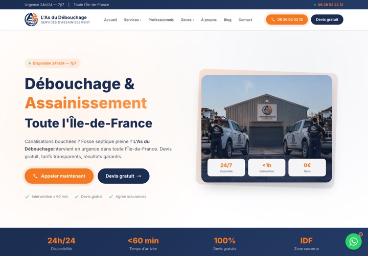 Site web de L'As du Débouchage, débouchage & assainissement
