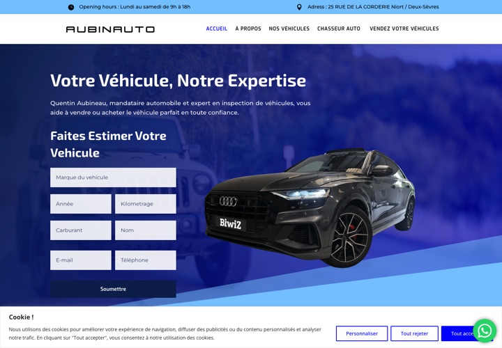 Site web de AubinAuto, estimation de véhicules