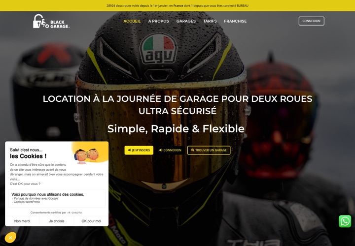 Site web de Black Garage, garage sécurisé deux-roues