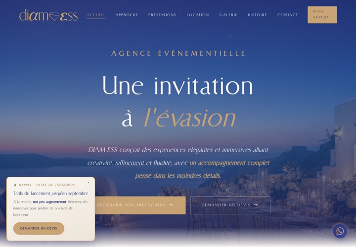 Site web de Diam Ess, agence événementielle