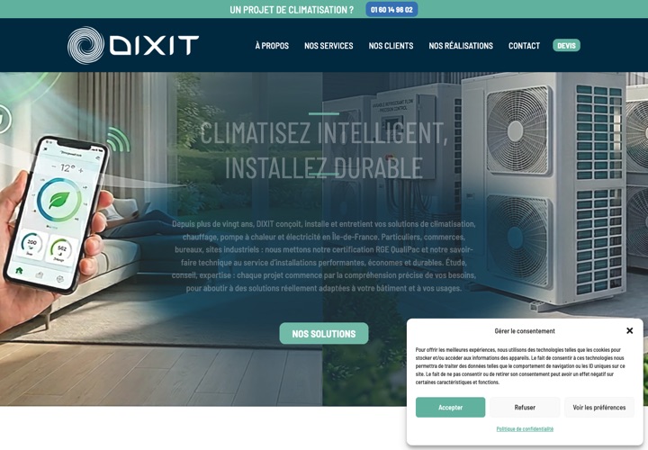 Site web de Dixit Climatisation, climatisation