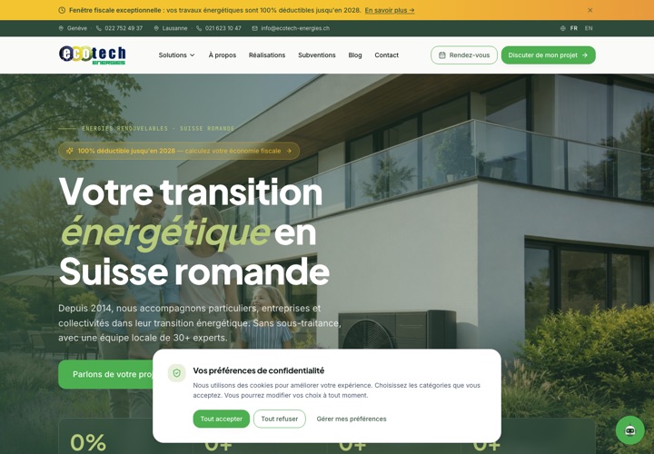 Site web de Ecotech Énergies, énergies renouvelables