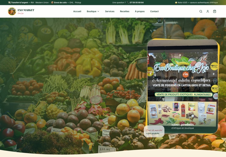 Site web de Exo Market Chez Jojo, épicerie exotique