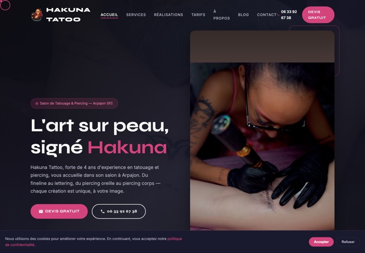 Site web de Hakuna Tattoo, salon de tatouage
