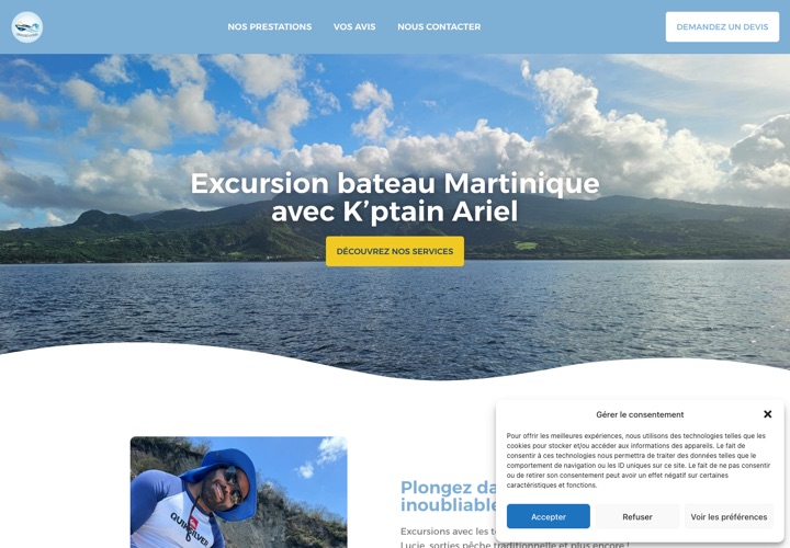 Site web de Kptain Ariel, excursions en mer