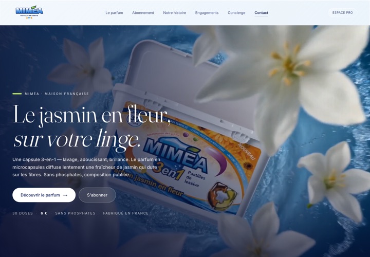 Site web de Mimea, lessive naturelle