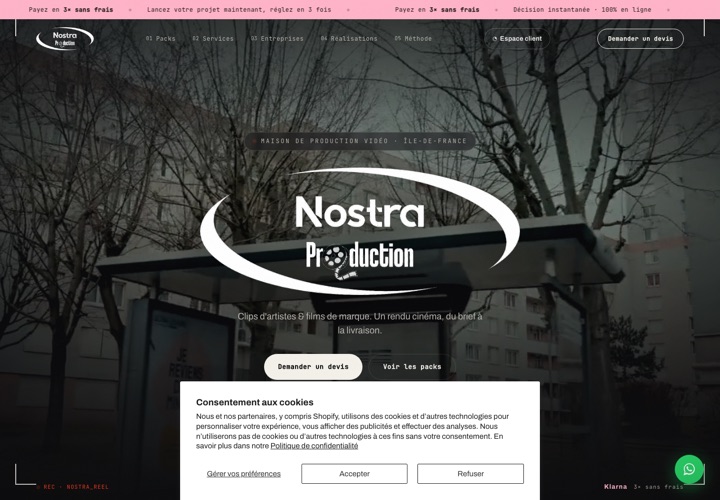 Site web de Nostra Production, production vidéo