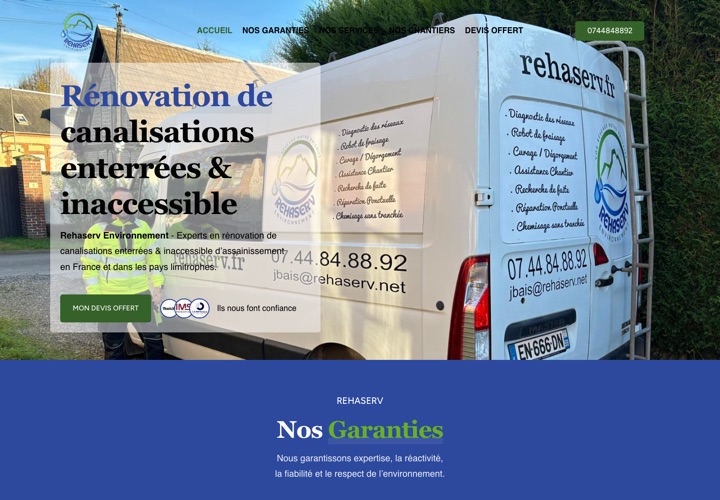 Site web de Rehaserv, rénovation de canalisations