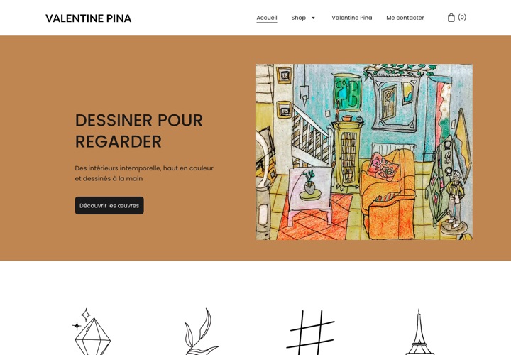 Site web de Valentine Pina, artiste peintre, boutique en ligne
